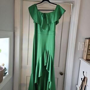 VENUS Asymmetrical Green Dress with Ruffle Detail